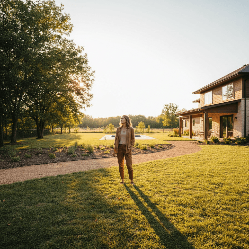 Homeowner evaluating their backyard property