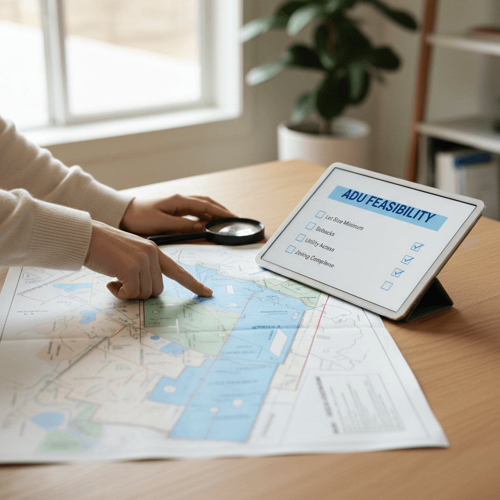 Homeowner reviewing zoning documents and property details