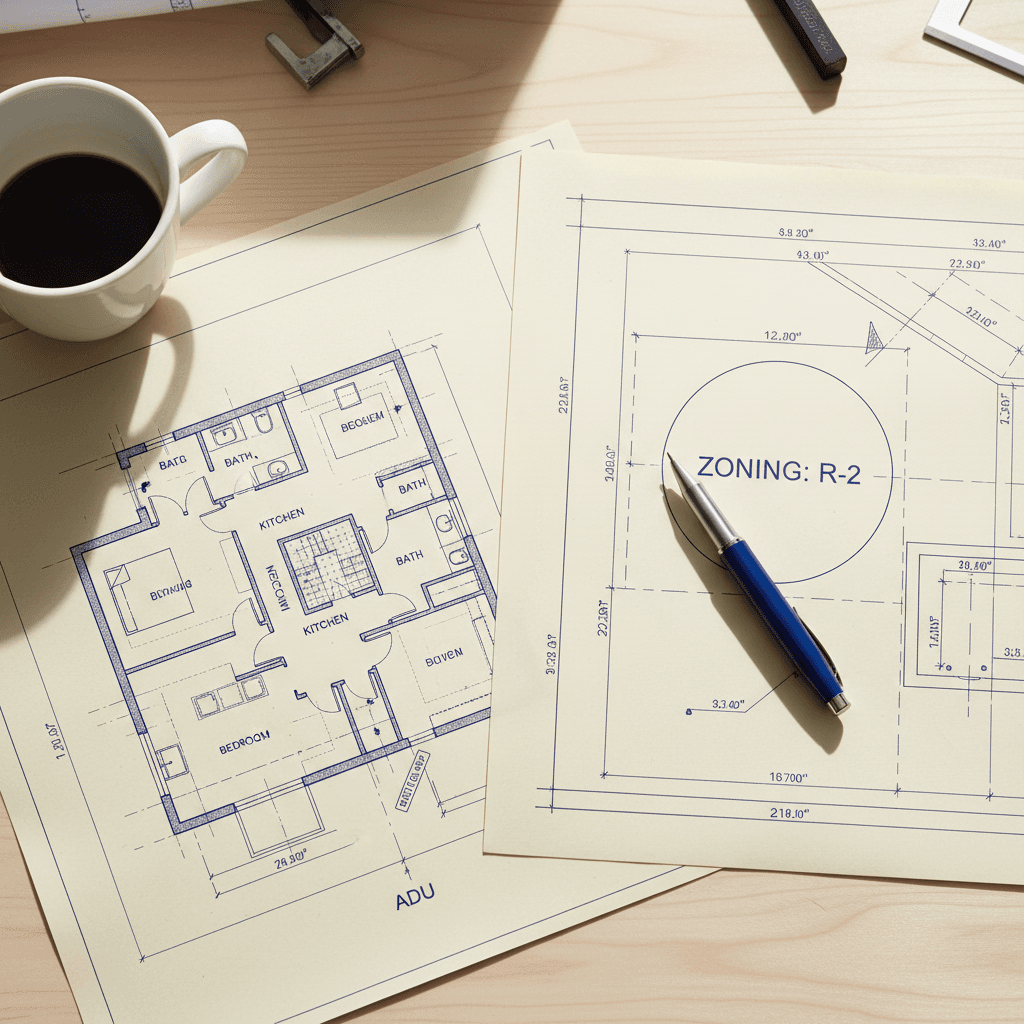 ADU feasibility blueprints and site analysis documents